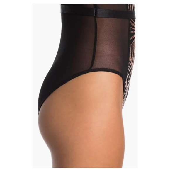 Glamorous Rose Gold Sequin Panels on Black Bodysuit size Small Black Fuschia 268 - Picture 2 of 9